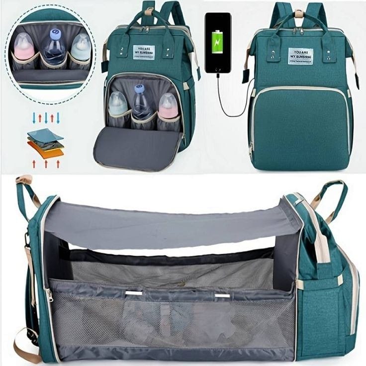 Pañalera Bolso Morral Cambiador De Bebe Cuna Expandible