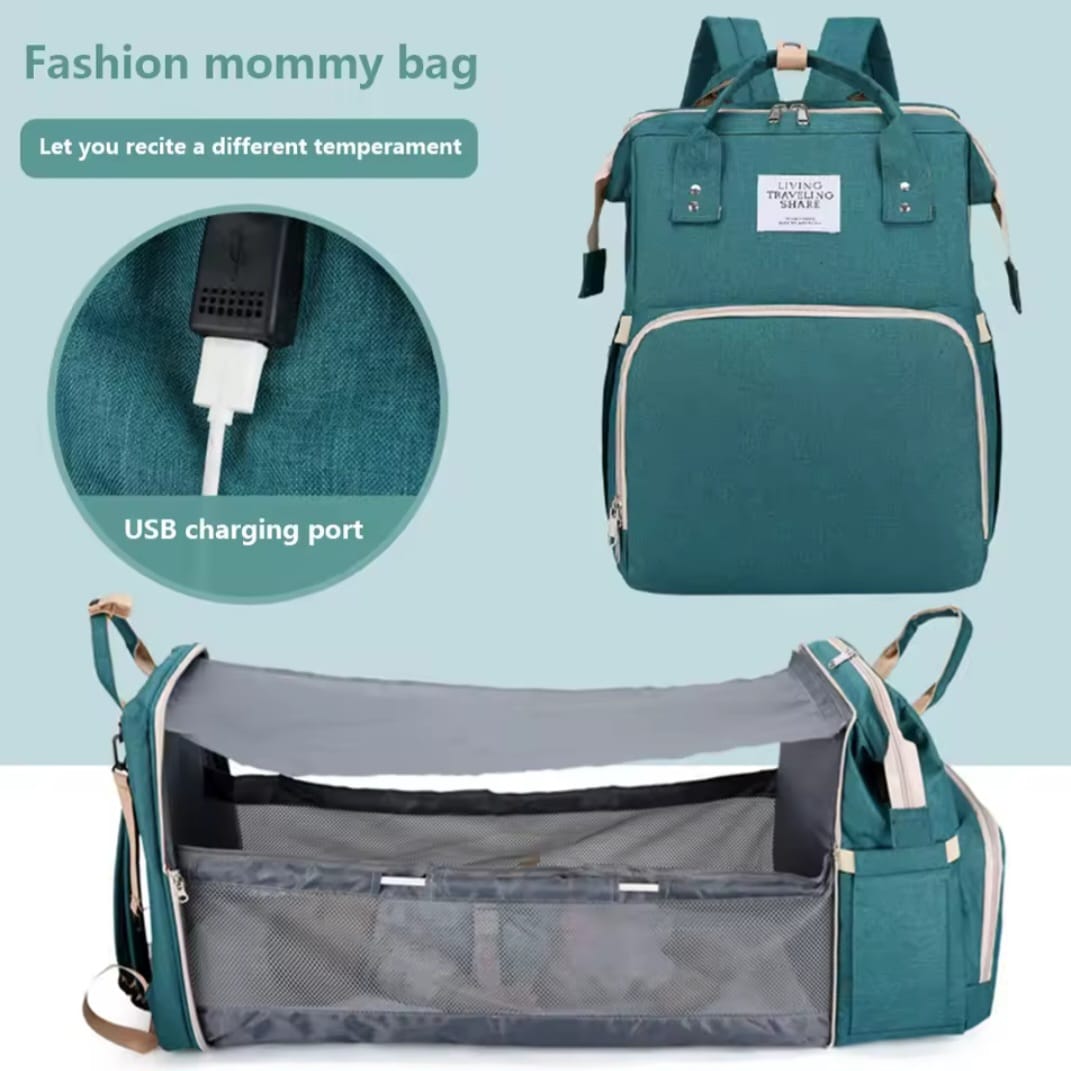Pañalera Bolso Morral Cambiador De Bebe Cuna Expandible