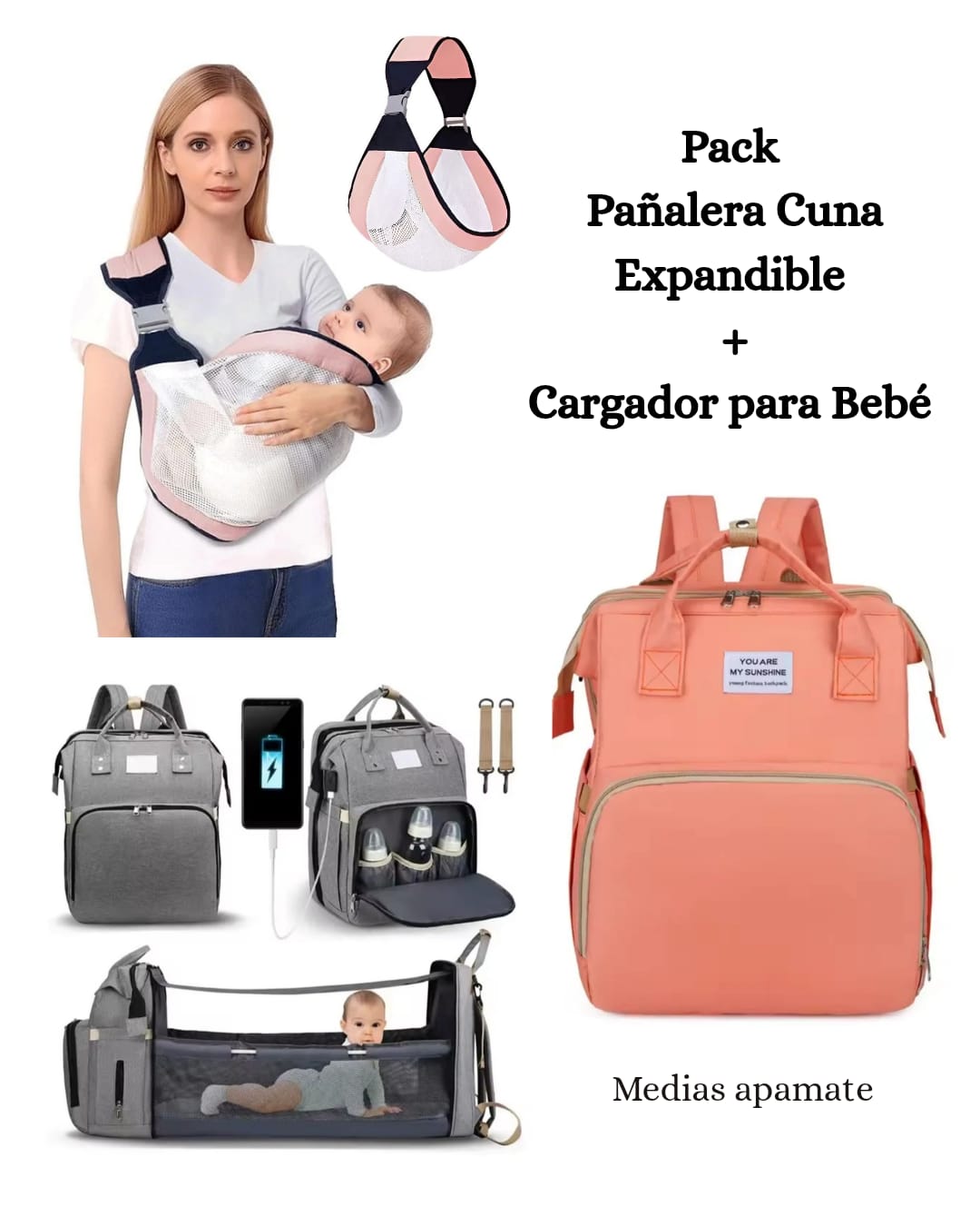 Bolso Pañalera Cuna + Cargador para Bebé