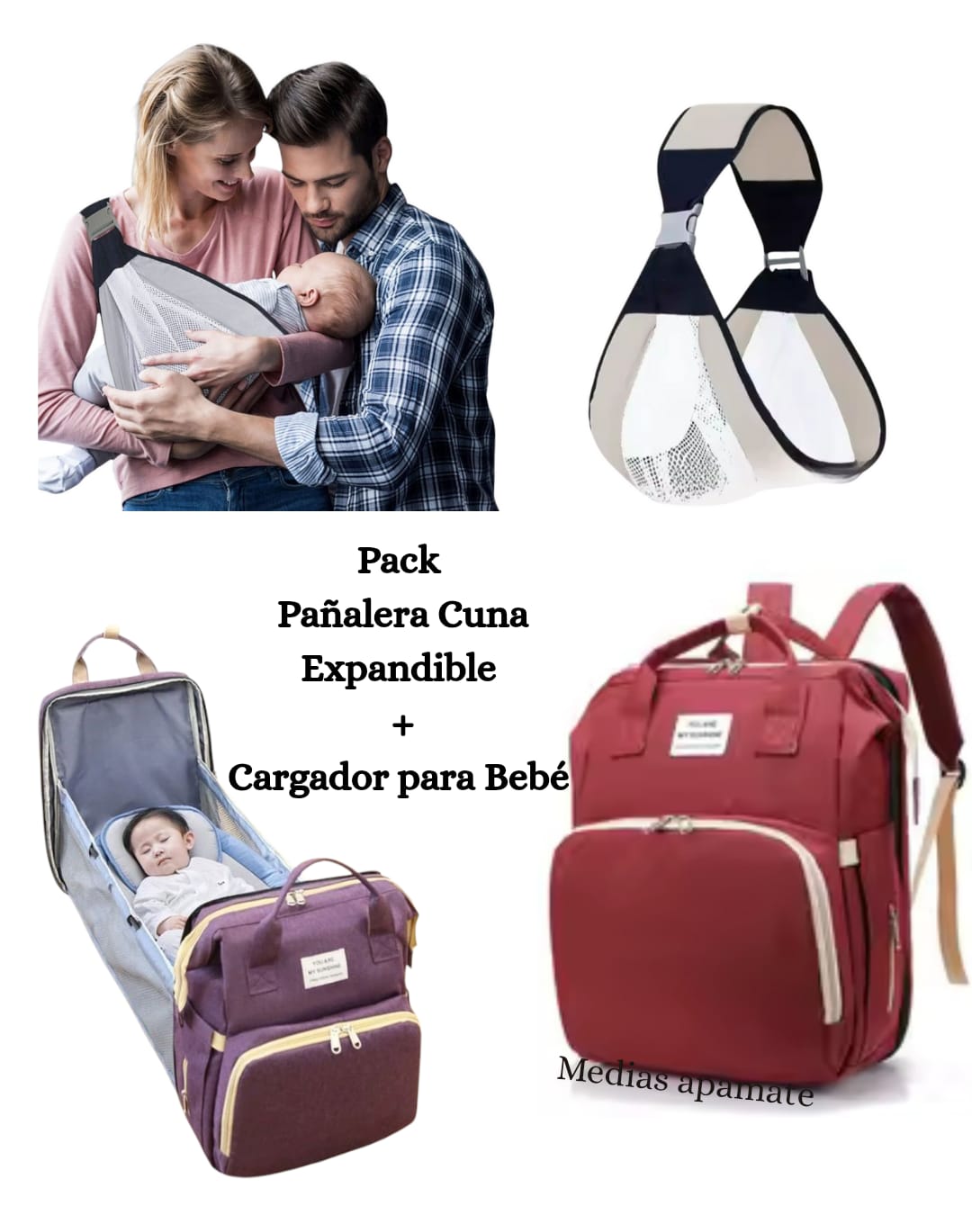 Bolso Pañalera Cuna + Cargador para Bebé
