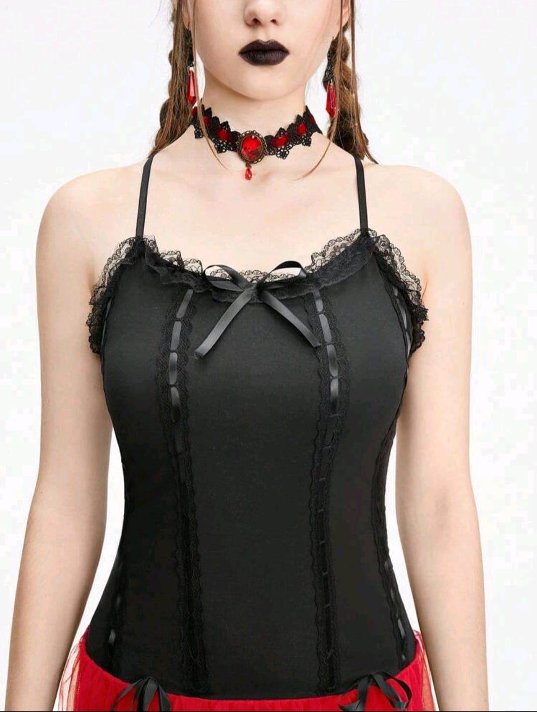 Vestido tipo corset negro con rojo + Calceta Bucanera