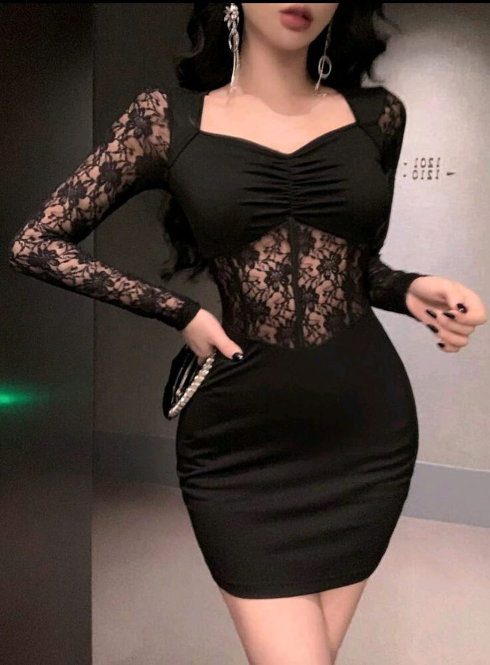 Vestido Negro Sexy de Transparencia y Encajes