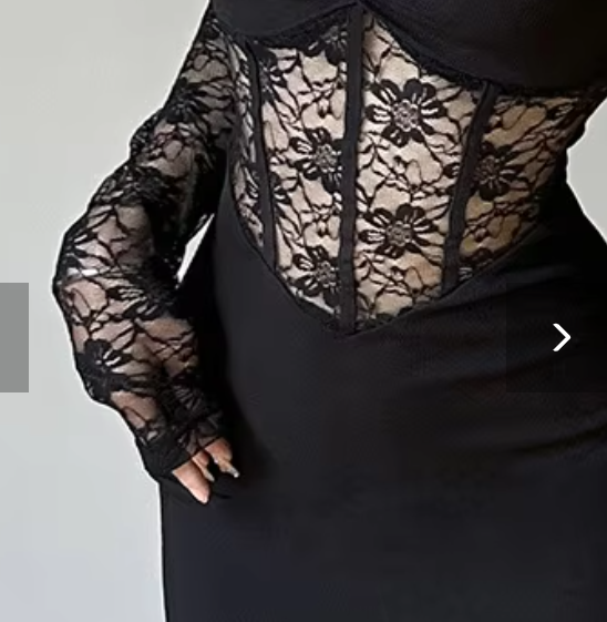 Vestido Negro Sexy de Transparencia y Encajes