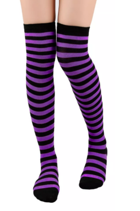 Calcetines Casual De Algodón 3/4 Para Mujer Adultos Rayada Negro Morado Estandar