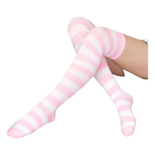 Calcetines Casual De Algodón 3/4 Para Mujer Adultos Rosado Claro Rayada Estandar