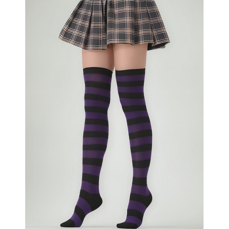 Calcetines Casual De Algodón 3/4 Para Mujer Adultos Rayada Negro Morado Estandar