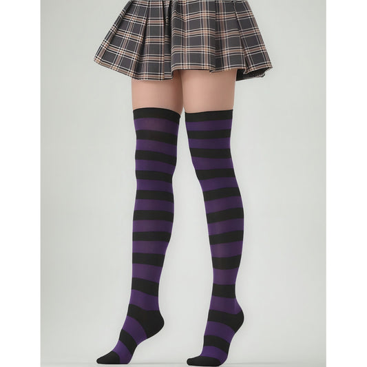 Calcetines Casual De Algodón 3/4 Para Mujer Adultos Rayada Negro Morado Estandar