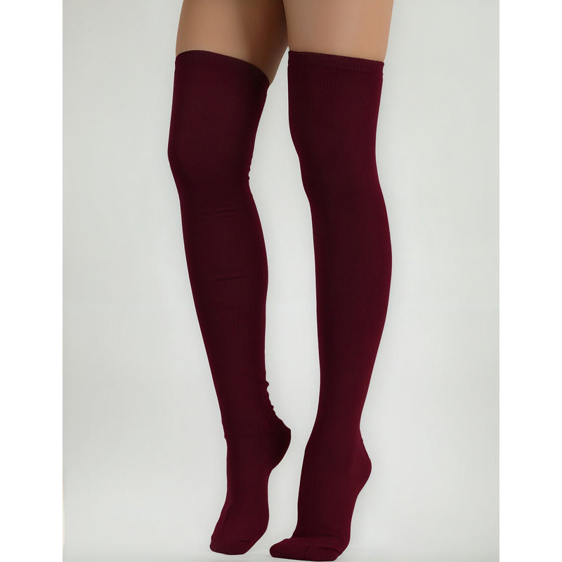 Calcetines Casual De Algodón 3/4 Para Mujer Adultos Bordó Estandar