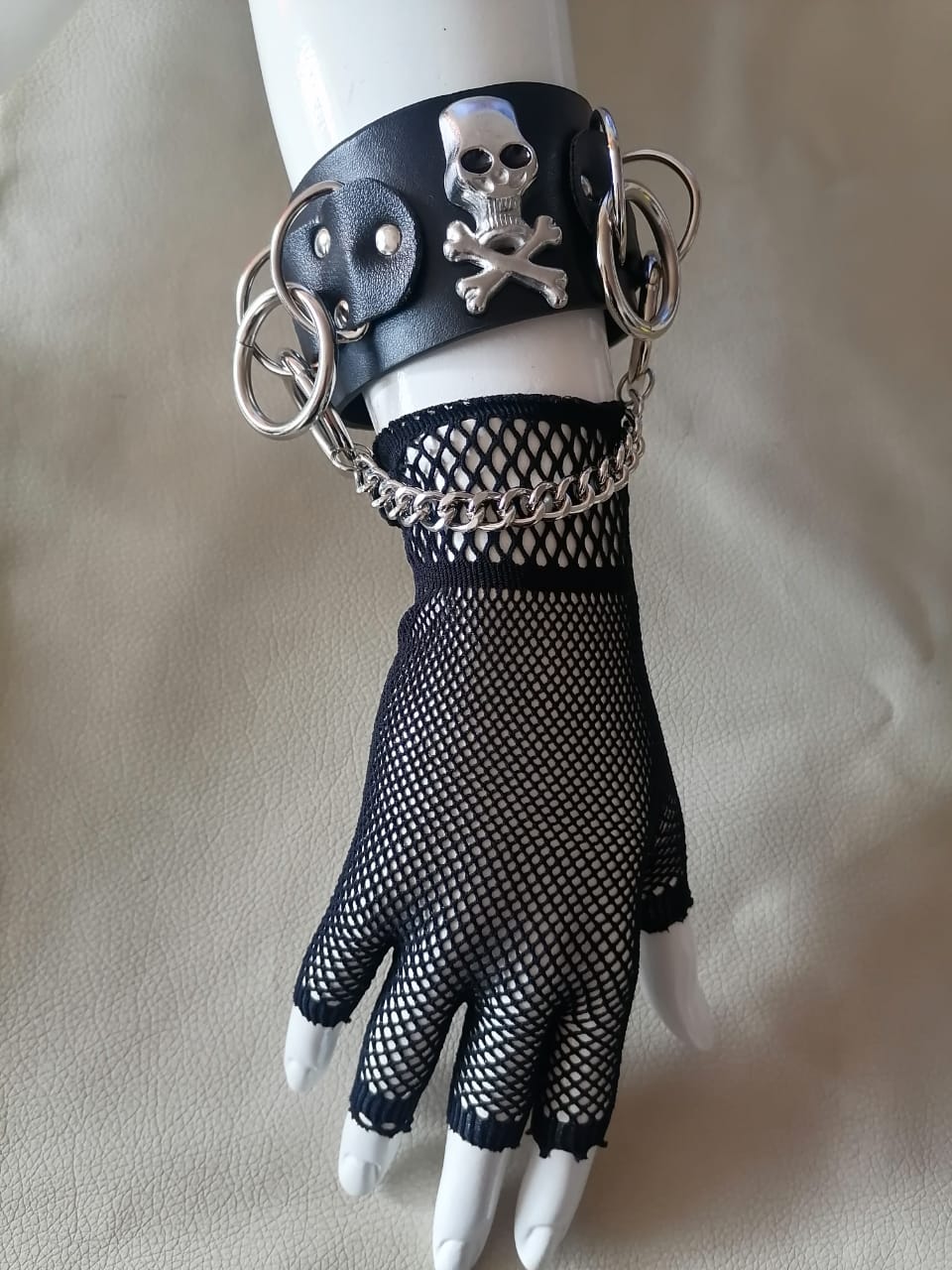 Guantes o manga de Calavera, telaraña, de red, estilo dark, punk, gótico, metal, egirls