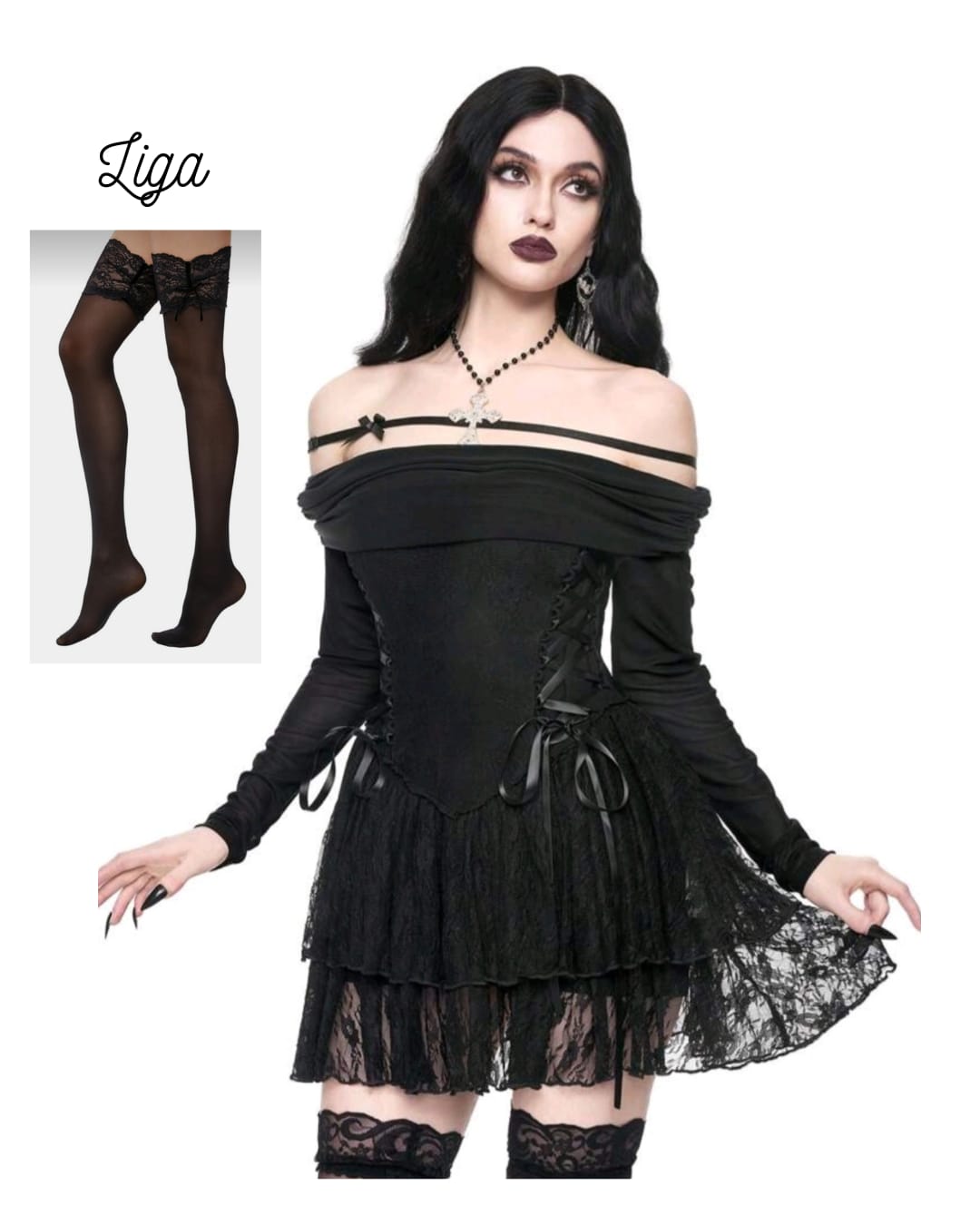 Vestido Gótico de encajes + Liga de encaje.