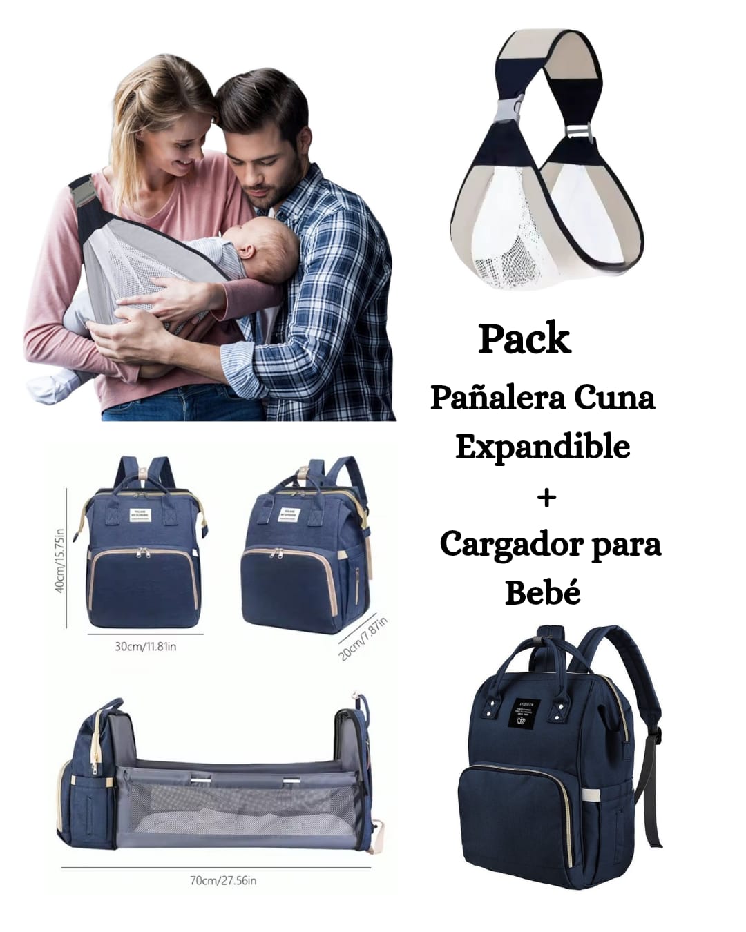 Bolso Pañalera Cuna + Cargador para Bebé