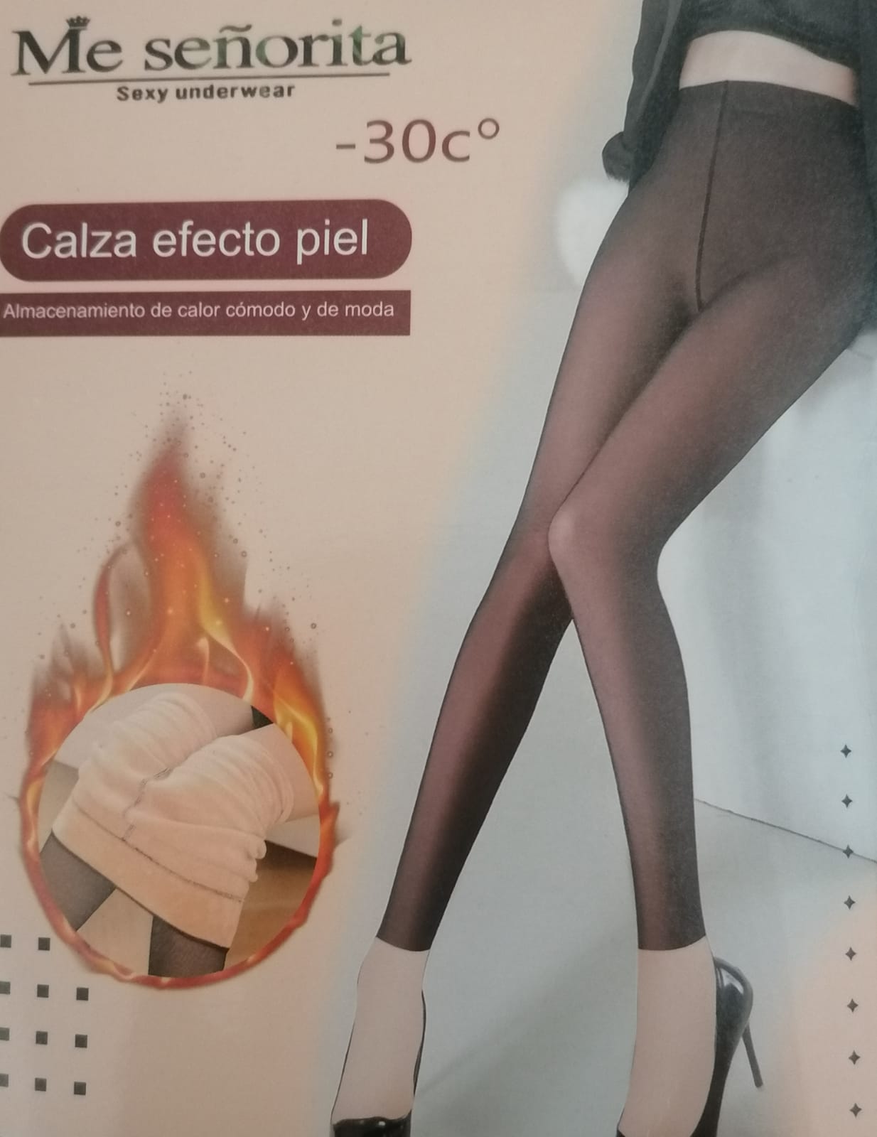 Calza tipo Pantys Efecto Piel y calza con brillo de polar, ideal  para otoño y el invierno,